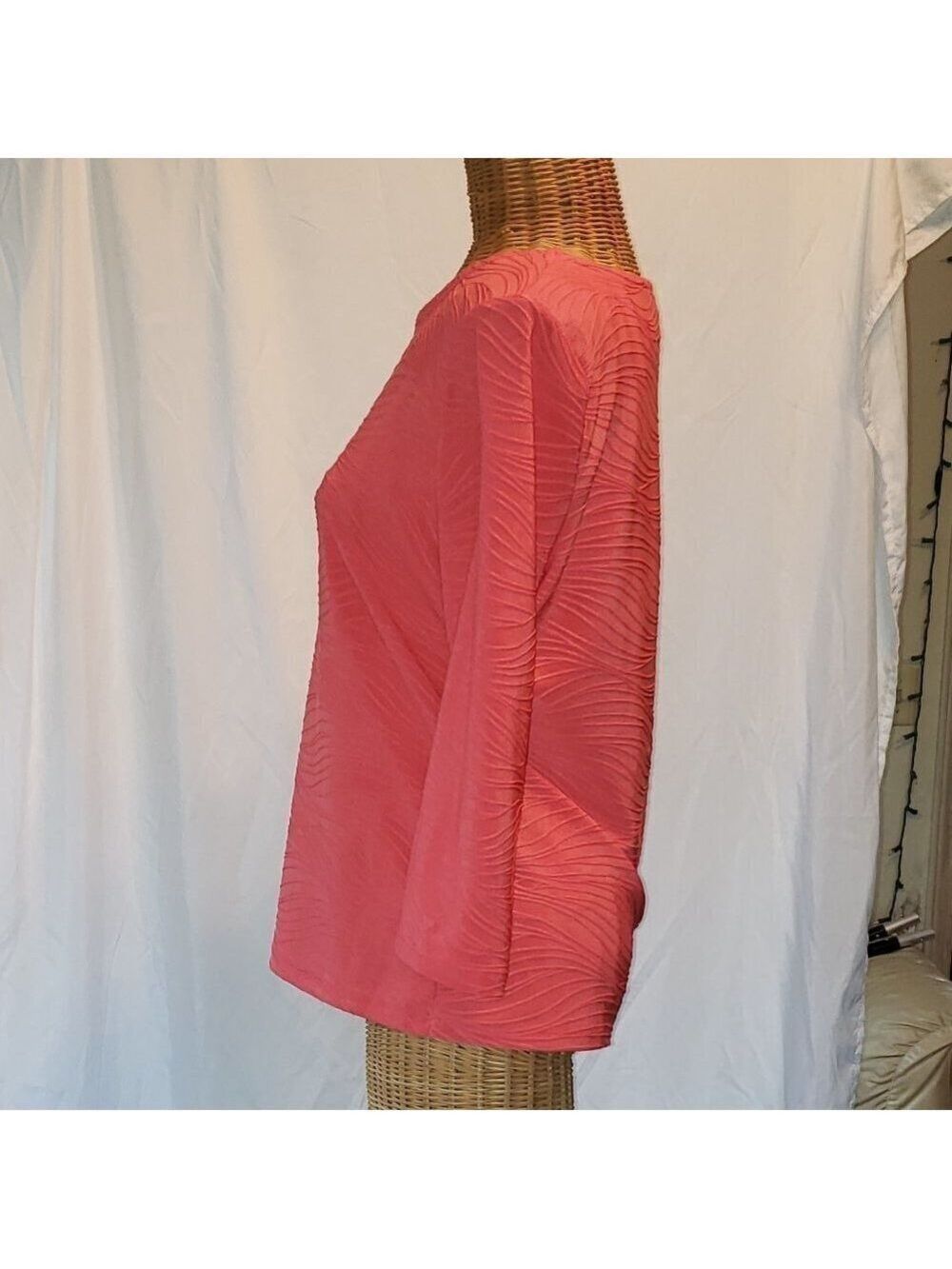 Ladies JM COLLECTION Petite Long Sleeve Textured Blouse in Coral - PL - Picture 2 of 5